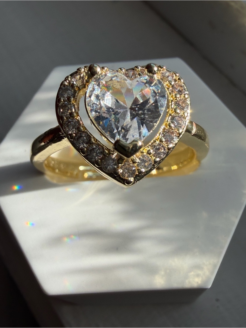 White Crystal Heart Ring